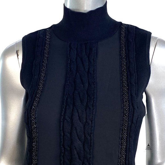 WHBM Black Beaded Sleeveless Mock Neck XS - Picture 3 of 5